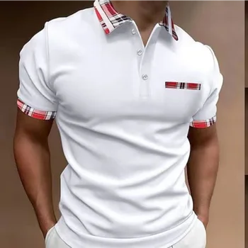 Летняя Новая Мужская рубашка поло в стиле пэчворк, Высококачественная Деловая Повседневная Футболка с отворотом и коротким рукавом, Топ Ropa Para Hombres, Рубашки для мужчин 16