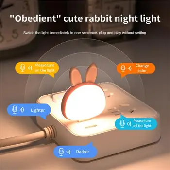Маленький USB Милый Кролик Интеллектуальное Голосовое управление Ночник Защита глаз Ночник Ночные Прикроватные Бра Освещение в помещении 7