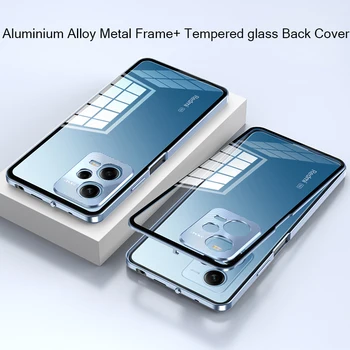 Металлический каркас из алюминиевого сплава для Xiaomi Mi POCO X5 Pro, задняя крышка из закаленного стекла, металлический бампер, защита объектива камеры, чехол 7