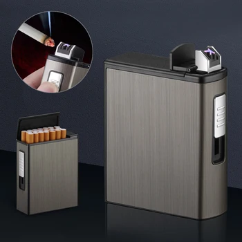 Металлический Портсигар Емкостью 20 штук С USB-зажигалкой, Ветрозащитный Перезаряжаемый Мундштук для сигарет, Сменный провод, Гаджет для мужчин 11