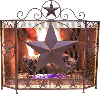 Металлический Складной Каминный экран со Звездой из коричневой металлической сетки в деревенском западном стиле Кантри 4