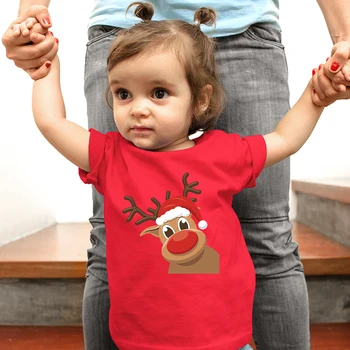Милая Забавная Рождественская Одежда с Оленями Для маленьких Девочек, Мода 2022, Новые Рождественские флюиды, Красная Детская футболка Большого размера для детей от 2 до 12 лет 13
