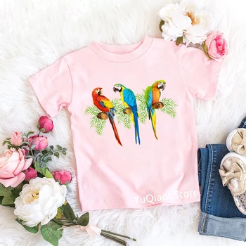 Милая одежда для маленьких мальчиков и девочек, летние детские футболки с принтом радужных птиц, попугая-попугайчика, Летняя детская одежда, подростковый топ, футболка 8