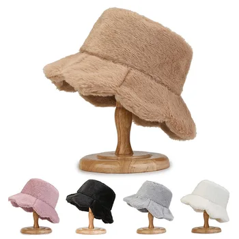 Милая Широкополая шляпа, мягкая шапка с оборками, Плюшевая рыбацкая шляпа, Женская осенне-зимняя шапка для отдыха на свежем воздухе, Повседневное теплое шоу, Маленькое лицо 16