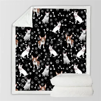 Милое Флисовое Одеяло с рисунком Бультерьера Premiun с 3D принтом Шерпа на Кровать Домашний Текстиль 14
