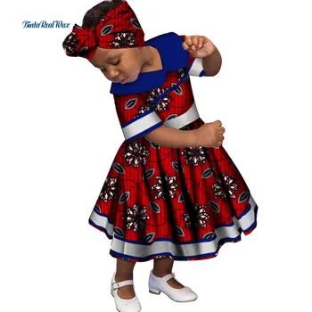 Милые девушки Кружевные платья с воротником Питера Пэна Bazin Riche Африканский Принт Анкара Платья для Детей Детская африканская одежда WYT246 1