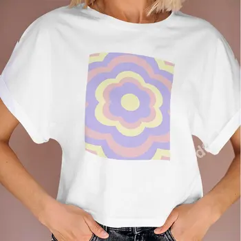 Милые женские футболки Love Lattice в форме цветка, женская одежда с коротким рукавом, летние повседневные футболки в стиле Харадзюку, футболка Оверсайз