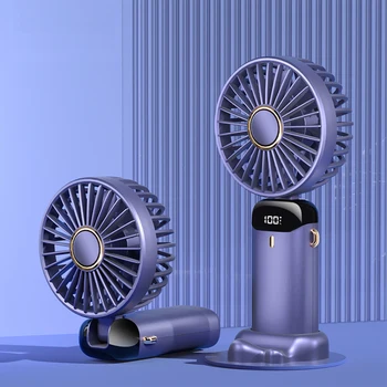 Мини Портативный Вентилятор Охлаждения Перезаряжаемый Вентилятор Воздушного охладителя Светодиодный дисплей 5 Скоростей 90 ° Складной Настольный вентилятор с ремешком для домашнего офиса 6