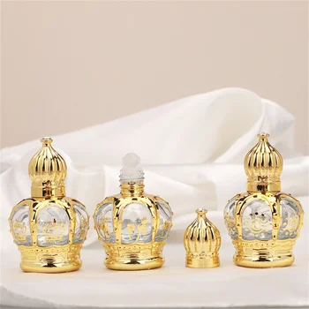 Мини-флакон для парфюмерии, Роскошный модный пустой стеклянный флакон с роликом для эфирного масла, Упаковка для образцов косметики в форме золотой короны 12
