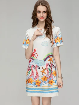 Модное дизайнерское женское мини-платье, летнее платье с круглым вырезом и коротким рукавом, элегантное уличное повседневное платье с принтом 10