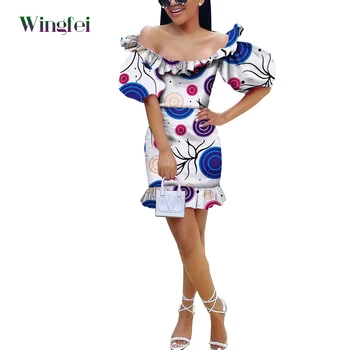 Модные Женские платья с принтом в африканском стиле Дашики Бубу, Женские Короткие платья с рюшами, клубное платье с пышными рукавами, Африканская одежда WY9222