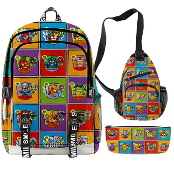 Модные забавные Super Zings с 3D принтом, 3 шт./компл., студенческие школьные сумки, многофункциональный дорожный рюкзак, нагрудная сумка, пенал