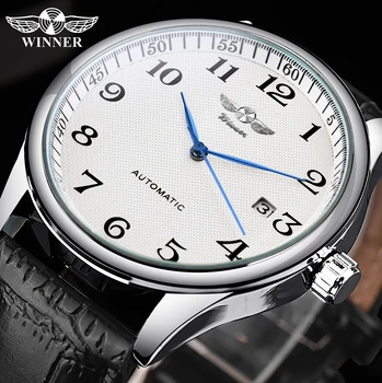 Модные роскошные механические автоматические часы со скелетом, Прозрачная задняя крышка, минималистичный дизайн с серебристо-белым циферблатом 3