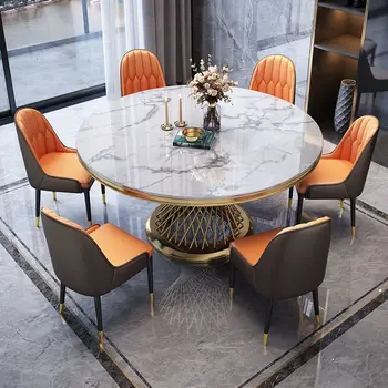 Модный Скандинавский стиль, гостиная, обеденный стол, Роскошный Круглый итальянский стол, Бесплатная доставка, Ресторан, Мебель для балкона 9
