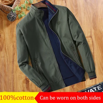 Мужская куртка со стоячим воротником из 100% хлопка, Модная Весенне-Осенняя повседневная куртка на молнии, пальто, можно носить с обеих сторон, бренд верхней одежды 8