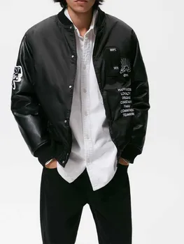 Мужская новая модная куртка из искусственной кожи с буквенным принтом, пальто с капюшоном, винтажная мужская верхняя одежда на пуговицах с длинным рукавом, шикарная верхняя рубашка
