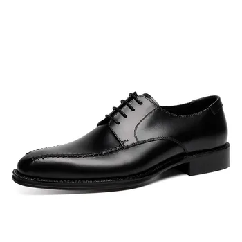 Мужская Официальная обувь в британском деловом стиле, костюм из воловьей кожи с квадратным носком и завязками, Кожаная обувь, мужская Коричневая 9