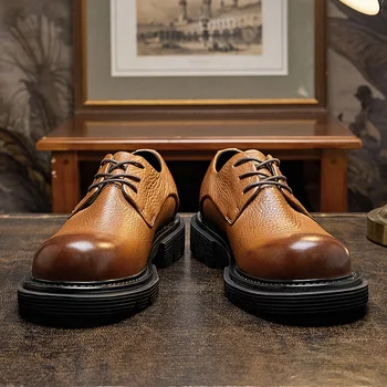 Мужская повседневная обувь из натуральной кожи, Дизайнерская обувь, мужская весенне-осенняя дышащая повседневная мужская обувь из воловьей кожи, удобная обувь на шнуровке 7