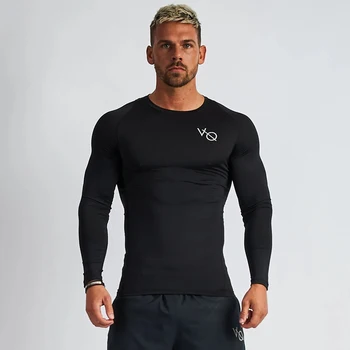 Мужская футболка с длинным рукавом, спортивная одежда для фитнеса, обтягивающая одежда, быстросохнущая дышащая рубашка с круглым вырезом, одежда для тренировок