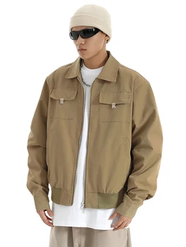 Мужские Куртки и пальто Soild Color, повседневные куртки-бомберы на молнии с карманом, верхняя одежда High Street Cargo, Короткая мужская одежда Homme 12