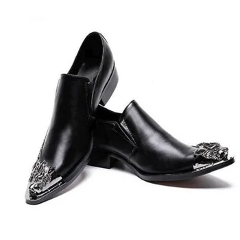 Мужские модельные туфли ручной работы из кожи с металлическим носком, Черные Вечерние свадебные туфли, Офисные туфли для делового костюма, Большие размеры 38-46 11