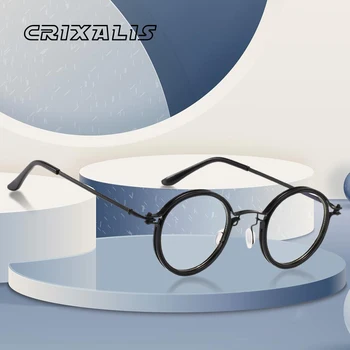 Мужские очки CRIXALIS в ретро-стиле с круглым синим светом, Брендовые дизайнерские очки в металлической оправе, Женские винтажные компьютерные очки, мужские UV400