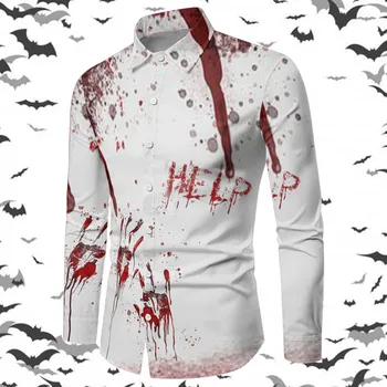 Мужские Рубашки с длинными рукавами на Хэллоуин, Рубашка с принтом Отпечатка руки В Крови, Персонализированная Праздничная Туника с отворотом в виде Жутких кровавых шрамов 5
