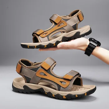 Мужские спортивные сандалии большого размера 45, Летняя Новая трендовая повседневная пляжная обувь для мужчин, дышащая верхняя одежда на плоской подошве 5