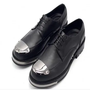 Мужские туфли Дерби ручной работы на плоской подошве из натуральной кожи с металлическим носком, мужские Модельные туфли в Британском Стиле 7