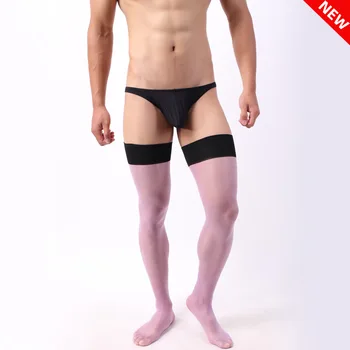 Мужские Чулки Мужские Летние Прозрачные 30D Блестящие бархатные ретро сплайсированные Хитовые цветные Сексуальные высокие носки Подарок для мужчин Ультратонкий носок на бедрах 5