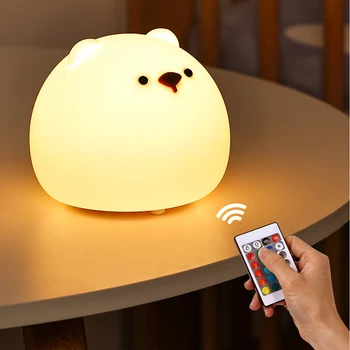 Мультяшный силиконовый медведь, ночник, сенсорный датчик, красочная настольная лампа с затемнением, USB Перезаряжаемая прикроватная декоративная лампа для детского подарка 1