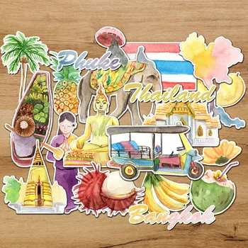 Набор из 19 наклеек на тайскую тематику, идеально подходящих для скрапбукинга, оформления журналов и ноутбуков - Наклейки, вдохновленные путешествиями 4