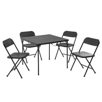 Набор из 5 предметов, карточный столик из смолы и четыре стула, черный 2