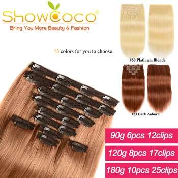 Наращивание волос Showcoco, 100% Заколка Remy Для наращивания человеческих волос, Корейские Заколки Для Волос, Шелковистая Прямая Заколка для волос 5