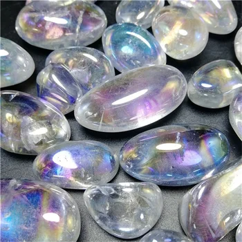 Натуральный кристалл angel aura, кварцевые камни, цветные титановые гальванические гравийные камни для рождественского украшения