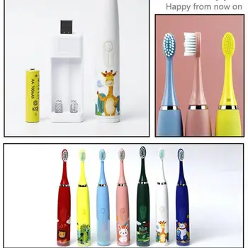 Новая Детская Электрическая Зубная щетка Cartoon Kids С 6 сменными головками для зубных щеток, Аккумуляторная Звуковая Зубная щетка для полости рта