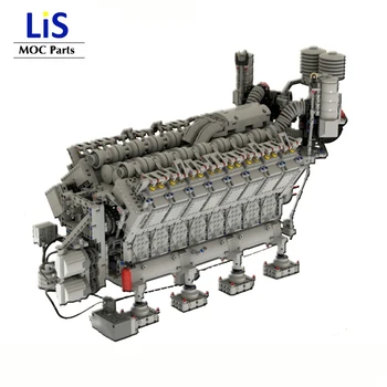 Новая механическая группа V16 Аварийный дизельный двигатель 16 Цилиндровый двигатель MOC Строительные блоки Комплект деталей Кирпичи Гигантская модель Игрушки 