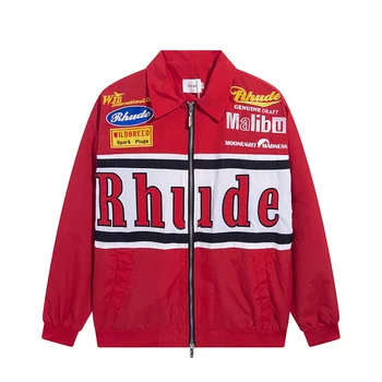 Новая мужская куртка Rhude Высокого качества, кардиган в стиле хип-хоп 1: 1, куртка с логотипом Оверсайз с лацканами, Черная, Красная женская куртка 7