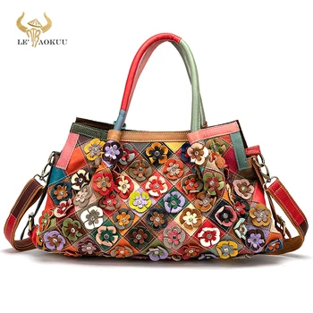 Новая разноцветная Роскошная брендовая женская сумка-шоппер из натуральной кожи с цветочным Рисунком, сумка через плечо, женская дизайнерская сумка-тоут 298 3