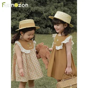Новое корейское летнее платье, детские платья с цветочной вышивкой для девочек, одежда принцессы для девочек, Хлопковая одежда без рукавов для малышей