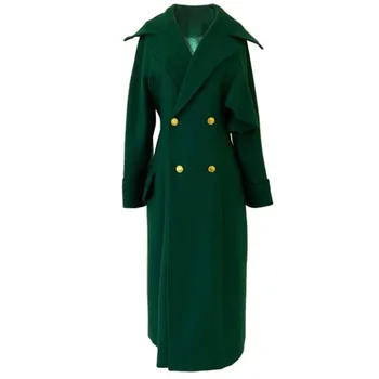Новое поступление, винтажное зеленое шерстяное пальто, женская двубортная тонкая верхняя одежда из смесовой шерсти