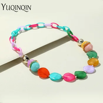 Новые Корейские ожерелья с подвесками из бисера для женщин и девочек, разноцветные акриловые ожерелья-цепочки из бисера для девочек, летние украшения для путешествий, подарки 15