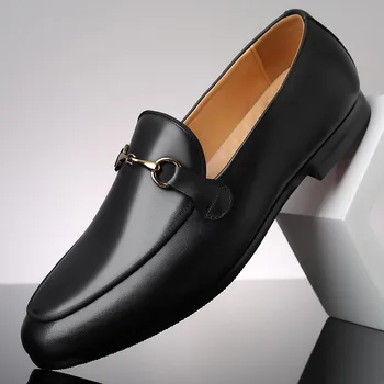 Новые Роскошные Дизайнерские Мужские Свадебные Туфли на плоской Подошве с Черными Металлическими Пуговицами в стиле Буллок, Повседневные Лоферы, Zapatos Hombre 4