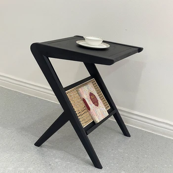 Новый китайский креативный квадратный столик из массива дерева, современный простой дизайн углового стола из черного ротанга, новый маленький 4