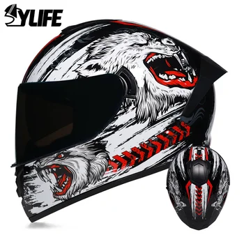 Новый мотокроссовый Мото-мотоциклетный шлем с двойным объективом и защитой в горошек, Уличный Модный шлем для верховой езды, Гоночный Casco Moto 10