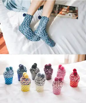 Носки в пол, осенне-зимние теплые женские носки из кораллового флиса ярких цветов, повседневные домашние носки, носки для торта, носки для сна 13