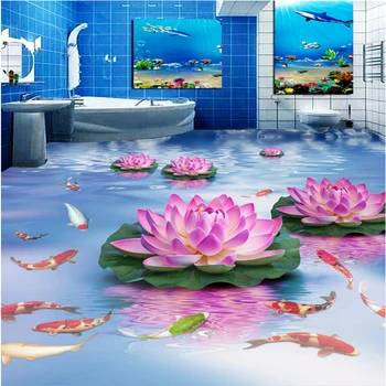 Обои из нетканого материала BEIBEHANG на заказ красивый цветок лотоса водяной карп туалет спальня 3D пол 2