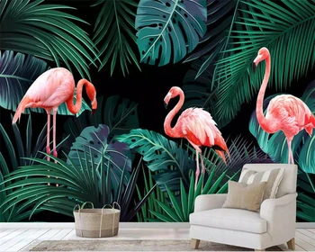 Обои на заказ, нарисованные вручную тропический лес растение фламинго фон стены телевизор диван фон стен 3D обои 10