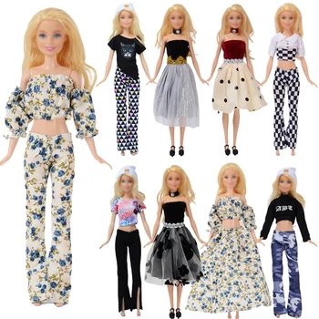 Одежда для куклы Барби, 1 комплект, новая модная футболка + брюки, платье Подходит для куклы 11,8 дюймов, повседневная одежда, подарок для девочек, детские игрушки 10