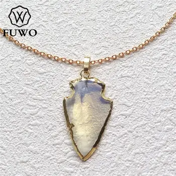 Ожерелье с подвеской из натурального камня FUWO с 24-каратным золотым наполнением, Модное кварцевое ожерелье с наконечником Стрелы ручной работы Для женщин NC050 6